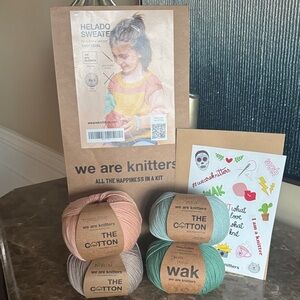 We Are Knitters Kids Cotton Yarn Kit in Peach, Mint, Cream